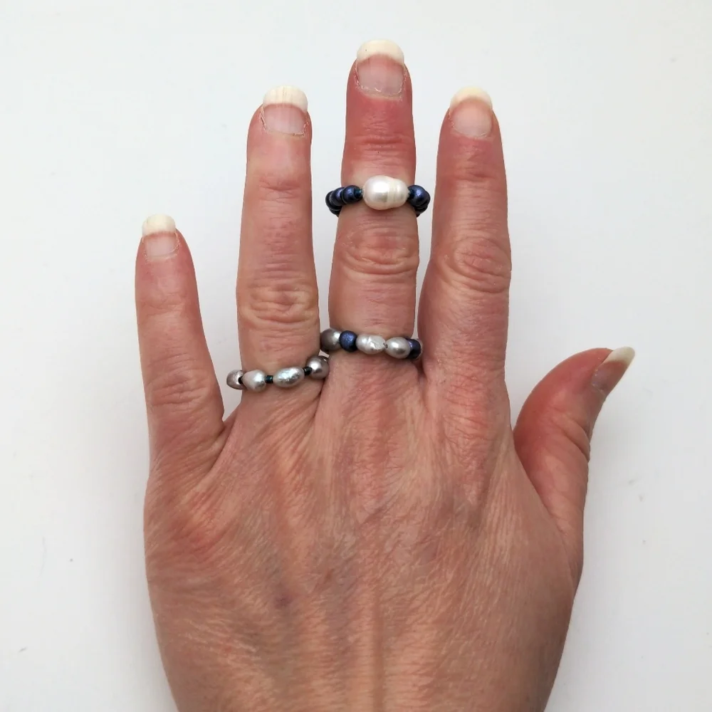 381MIDALANE Baroque Pearl Beaded Ring Set with Glass Beads